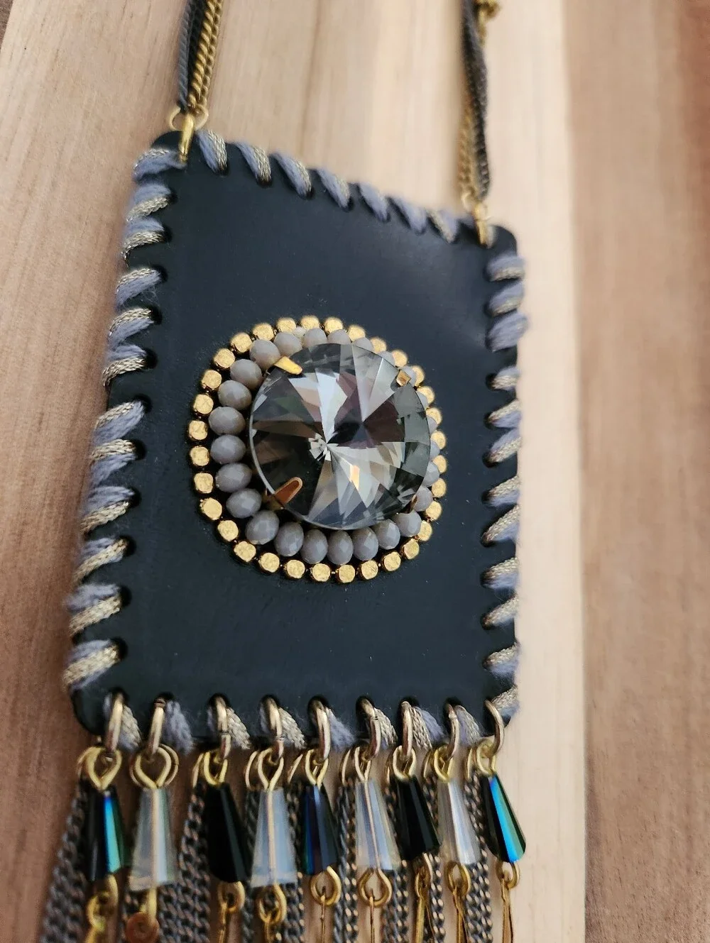 ALISHA D LONG LEATHER TASSEL PENDANT STATEMENT NECKLACE BOHO FESTIVAL WESTERN